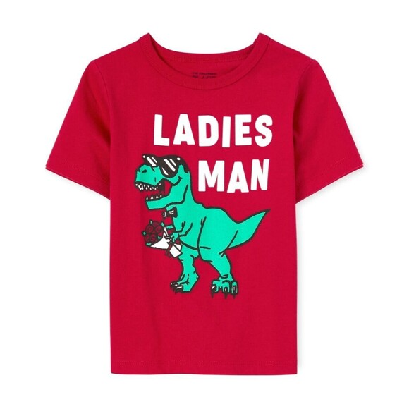 The Children's Place Boys 5T Red Dinosaur Graphic Tee Shirt Ladies Man Toddler - Picture 1 of 5